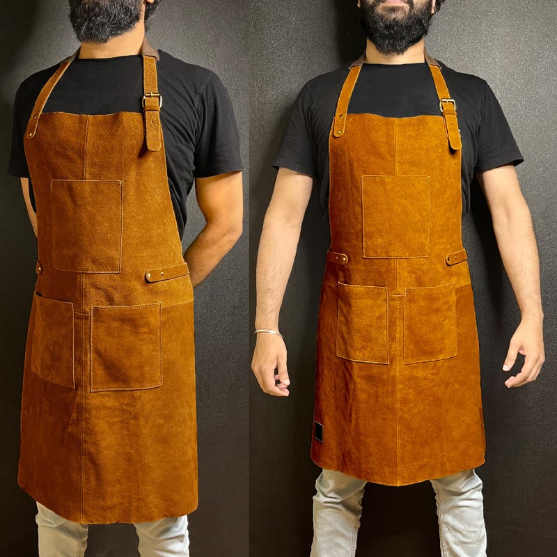 RUSTIC TOWN Leather Grill Work Apron with Tool Pockets ~ Adjustable up to XXL for Men & Women ~ Shop Apron Leather Tool Apron (Tan) - Image 2